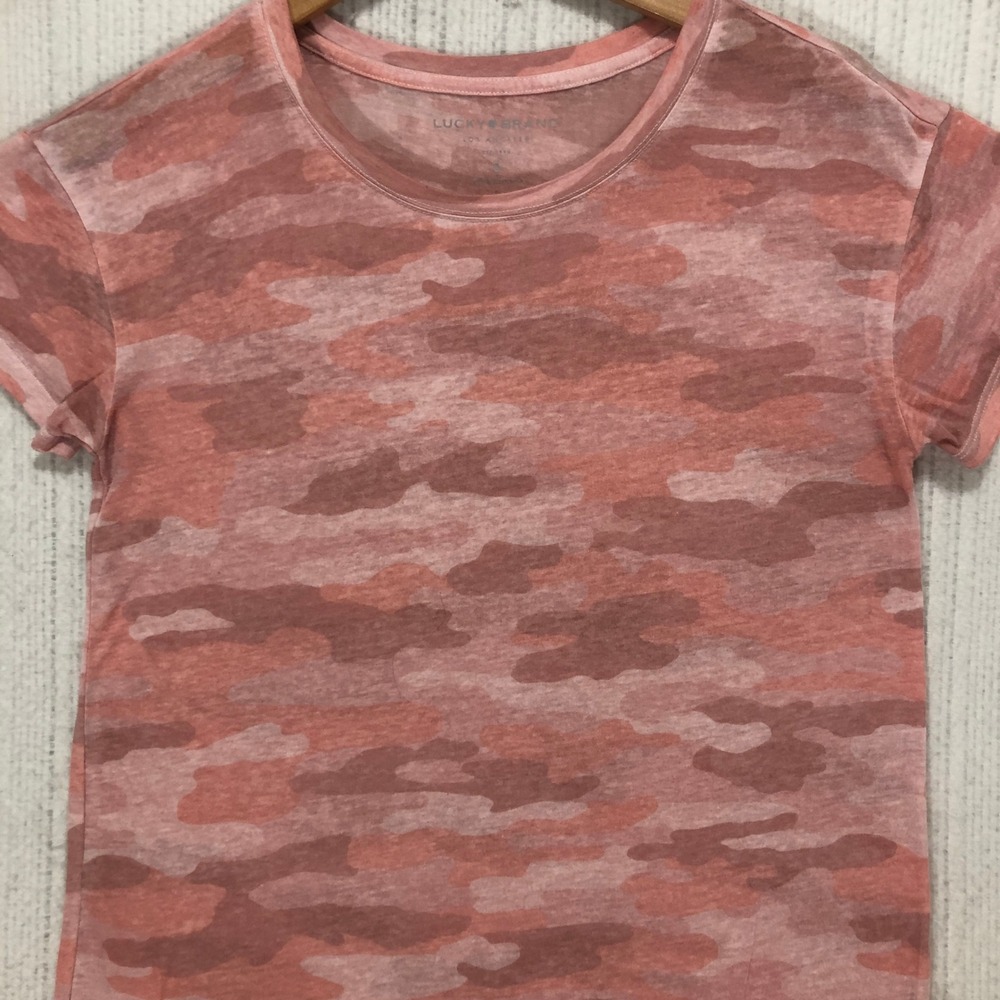 Lucky Brand Pink Camouflage Tie Front Short Sleeve T-Shirt Womens Small Camo Tee